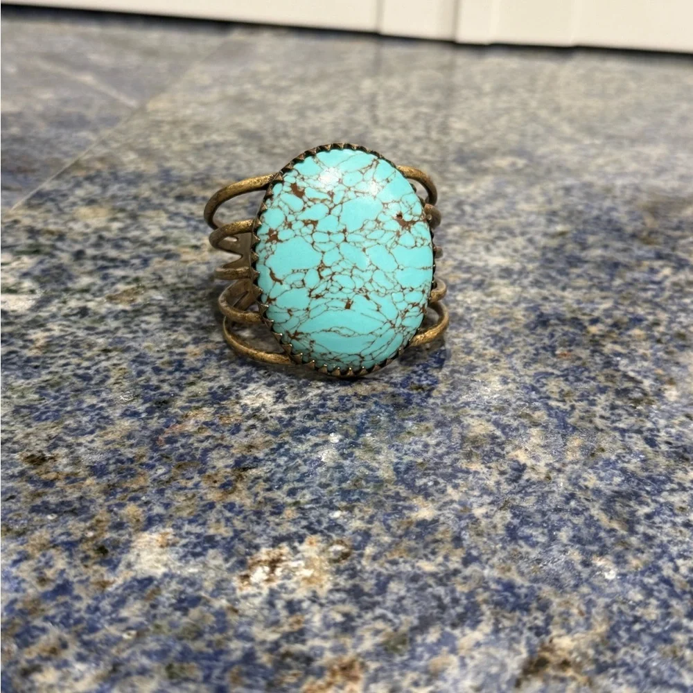 Lucky Brand Vintage Inspired Turquoise Gold Women's Statement Cuff Bracelet OS - Picture 3 of 10